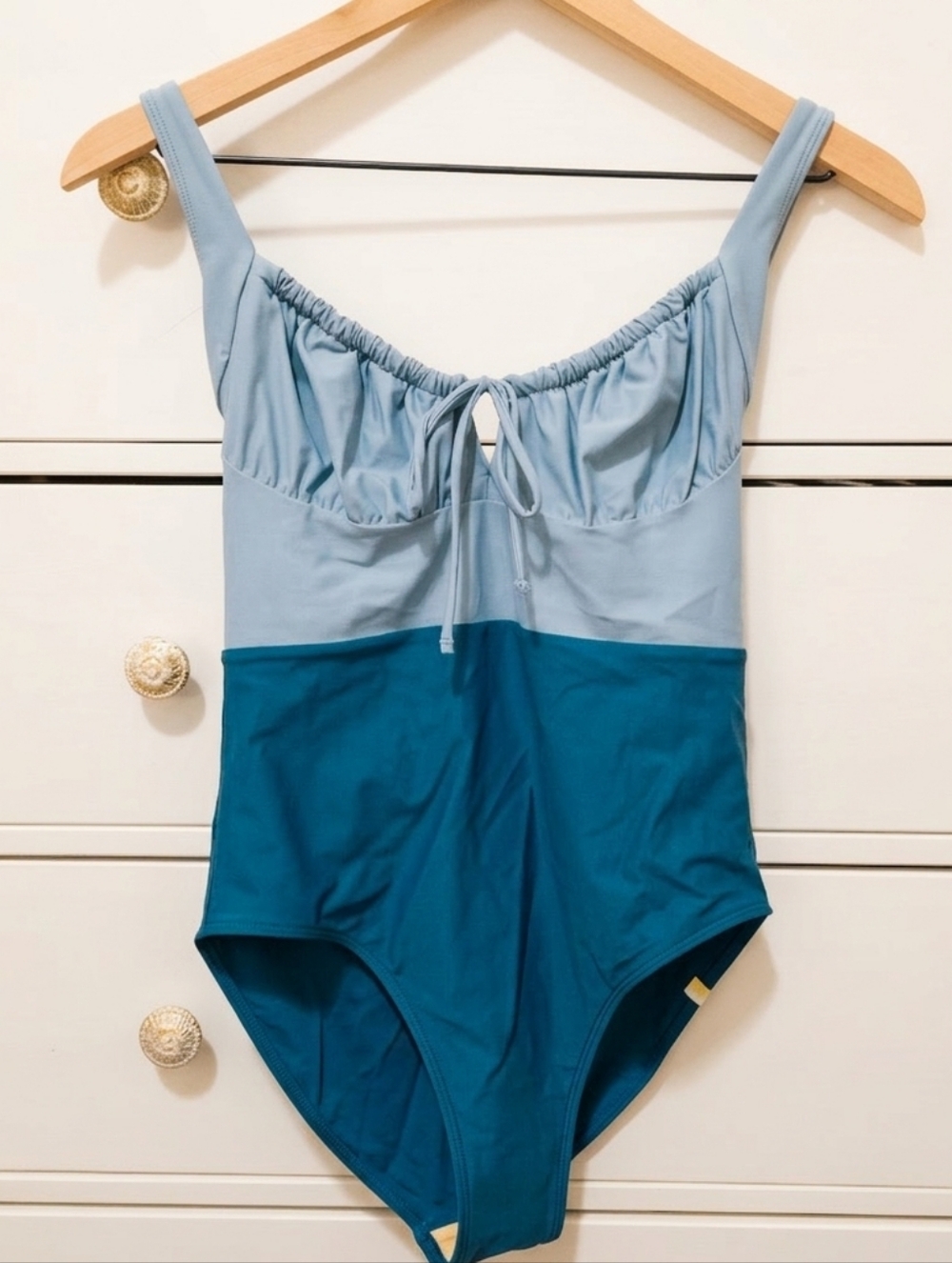 Summersalt Two-Tone Blue One-Piece Swimsuit | Ruched Tie-Front Colorblock
